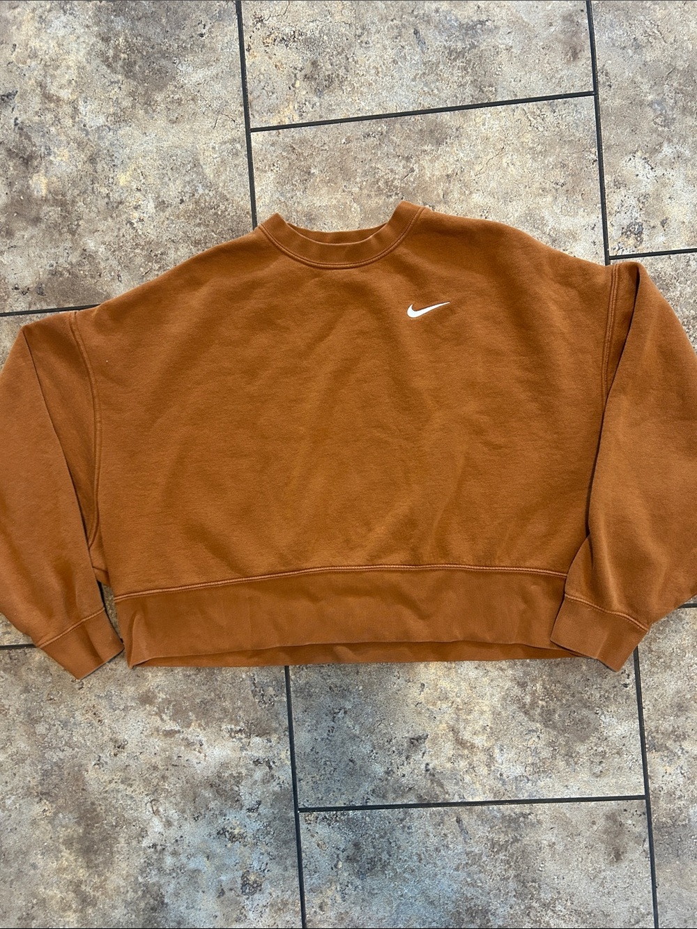 Nike Rust Brown Cropped Oversized Sweatshirt with White Swoosh